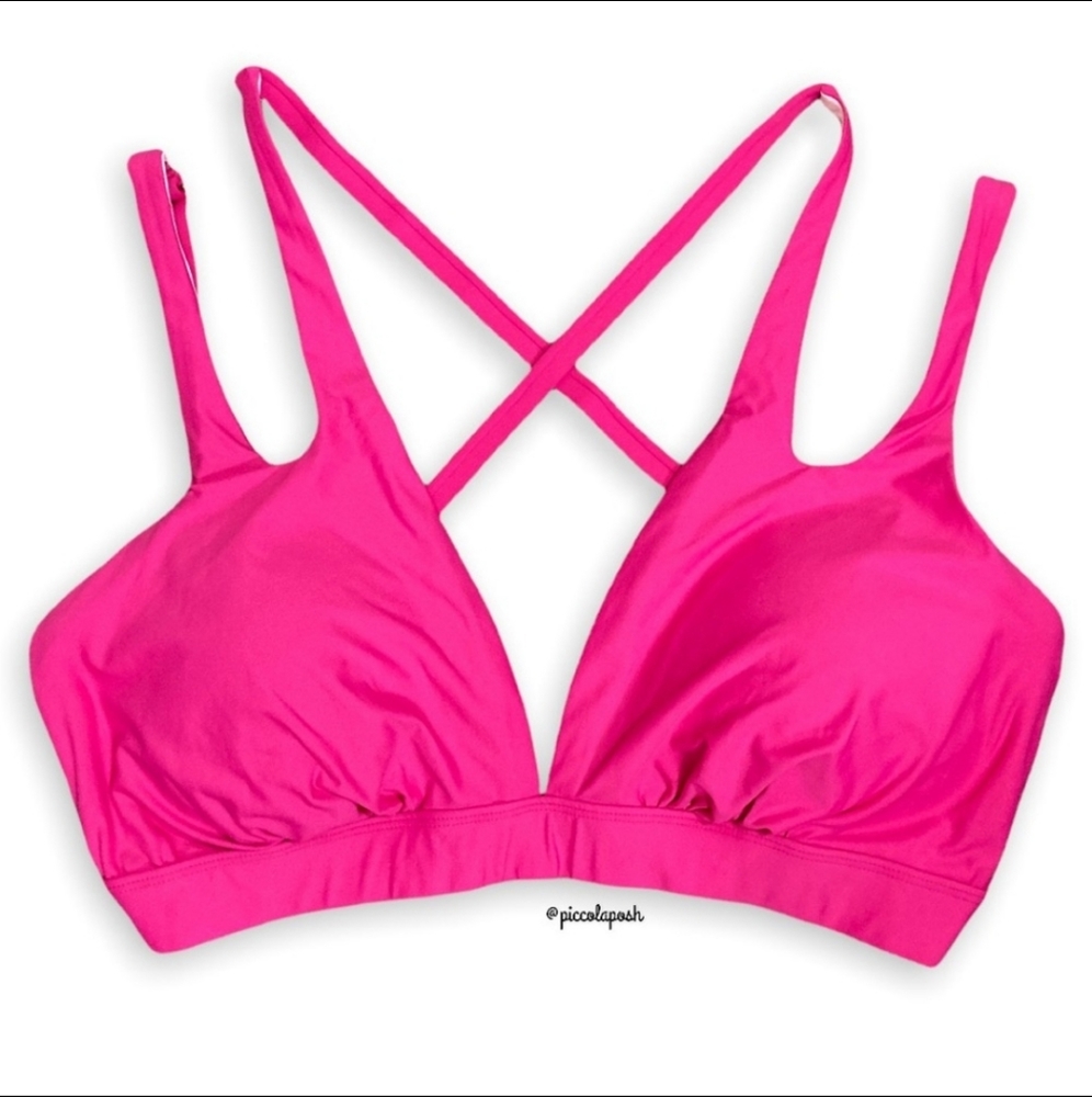 3 for $15 Cutout Halter Bikini Top Hot Pink Criss Cross Padded Swim V Neck 1X